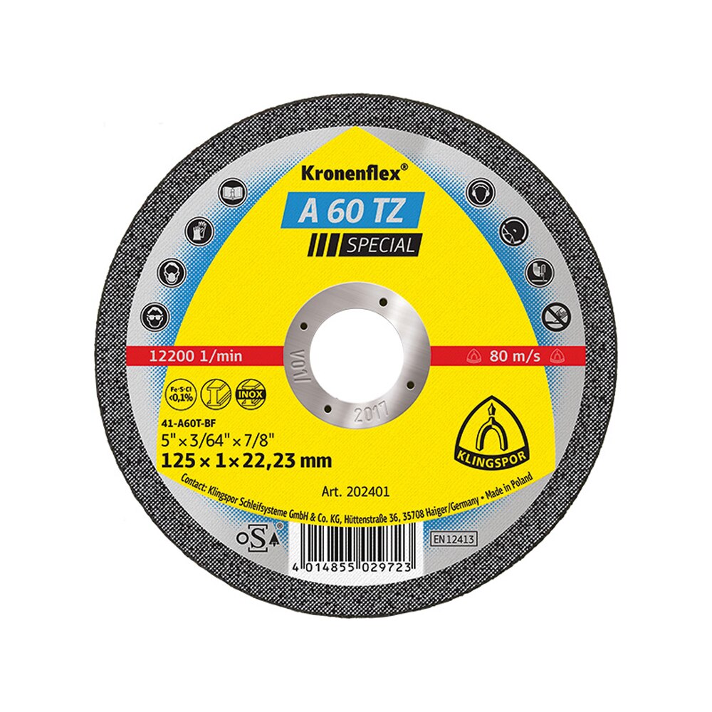 Disc debitare Klingspor A60TZ SP, 125x1x22mm, taiere inox si metale universale
