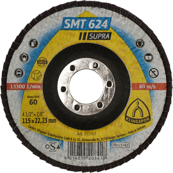 Klingspor SMT624 csiszolókorong, 115x22 mm, szemcsés P60, univerzális csiszoló