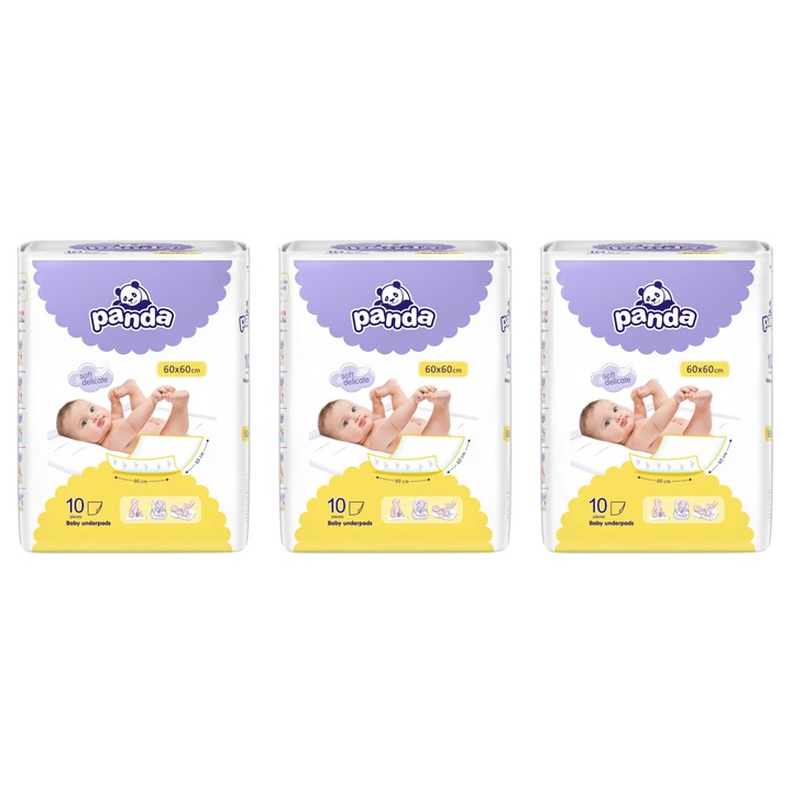 Комплект 30 абсорбиращи чаршафа Aleze за защита на легло, Panda, 60x60 см