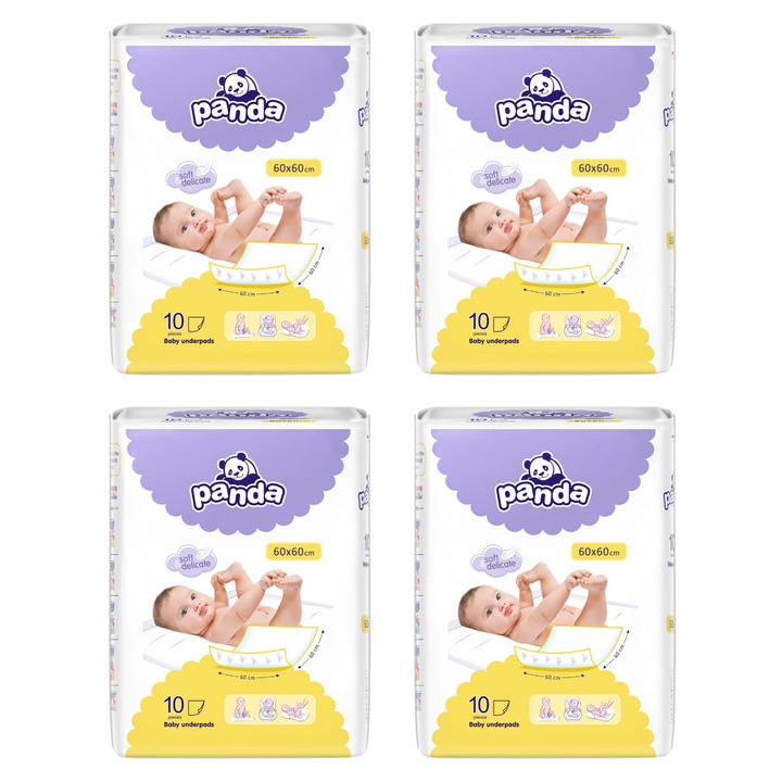 Комплект 40 абсорбиращи чаршафа Aleze за защита на легло, Panda, 60x60 см