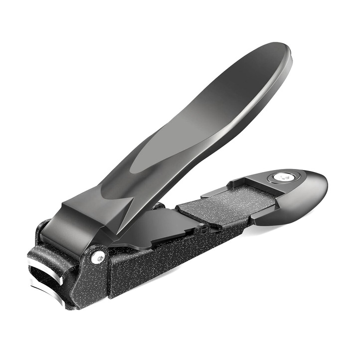 Unghiera XXL Bacara® cu Deschidere Larga - Lame Ultra-Ascutite din Otel Inoxidabil, Perfecta pentru Unghii Groase, Manichiura, Pedichiura si Animale de Companie - Gri Inchis