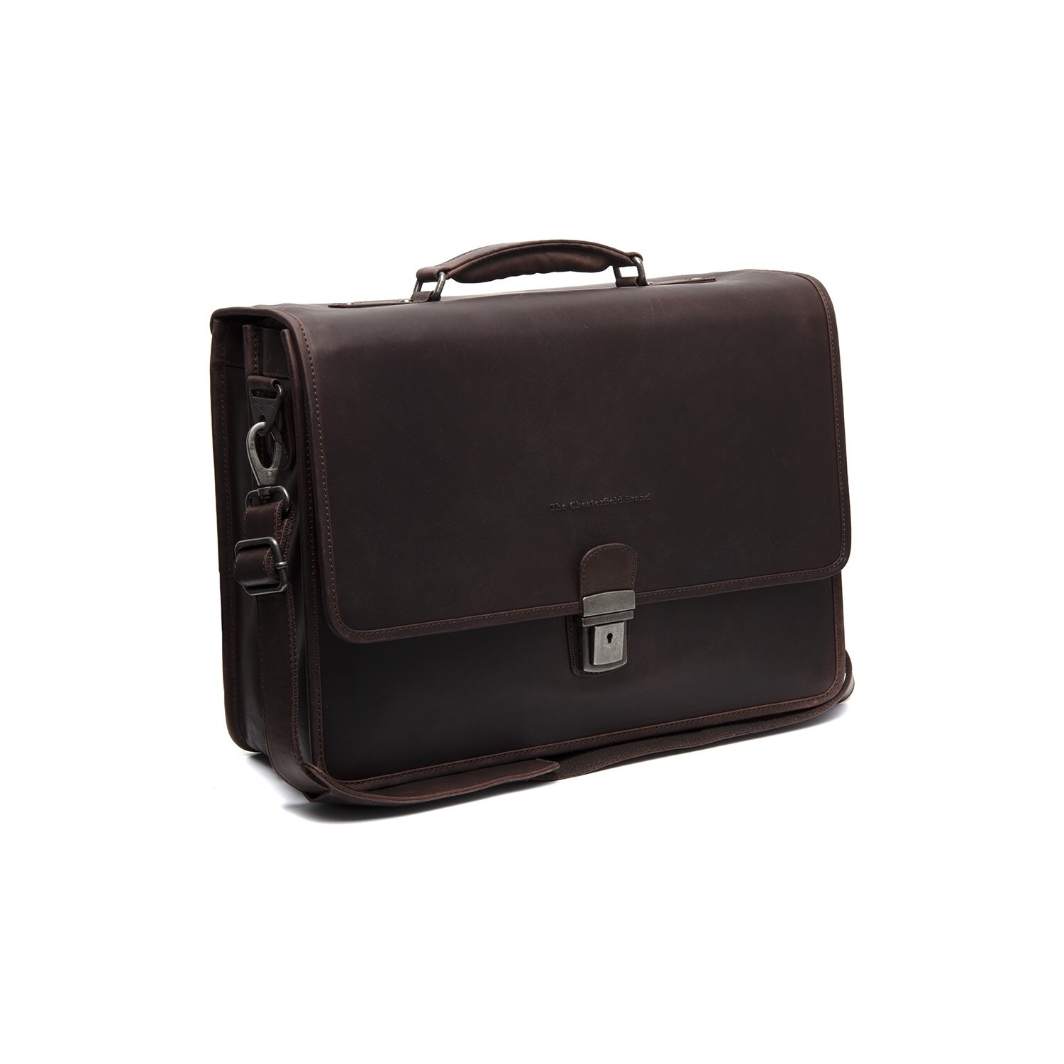 Servieta pentru acte si laptop 15 inch, The Chesterfield Brand, Glenwood, piele naturala, Maro inchis