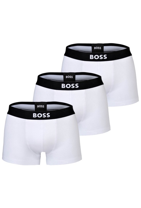 BOSS, Set de boxeri cu imprimeu logo ONE - 3 perechi, Alb optic