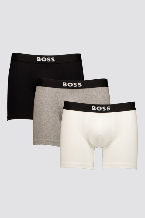 BOSS, Set de boxeri cu logo One - 3 perechi, Alb/Negru/Gri melange