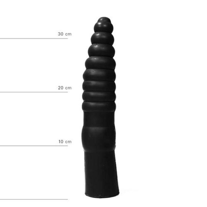 All Black dildo 34 cm, lenyűgöző hosszúságú, dudorokkal, vízálló, TPR