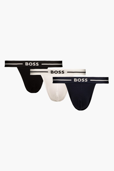 BOSS, Set de chiloti tip suspensor cu logo - 3 perechi, Alb/Negru/Albastru inchis