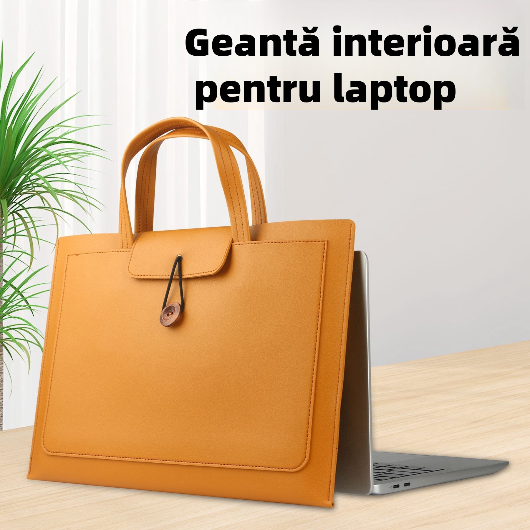Servieta pentru laptop, clasificare si organizare, impermeabila si rezistenta la uzura, capacitate mare, usor de transportat, 3 compartimente, 16 inch, galben mustar