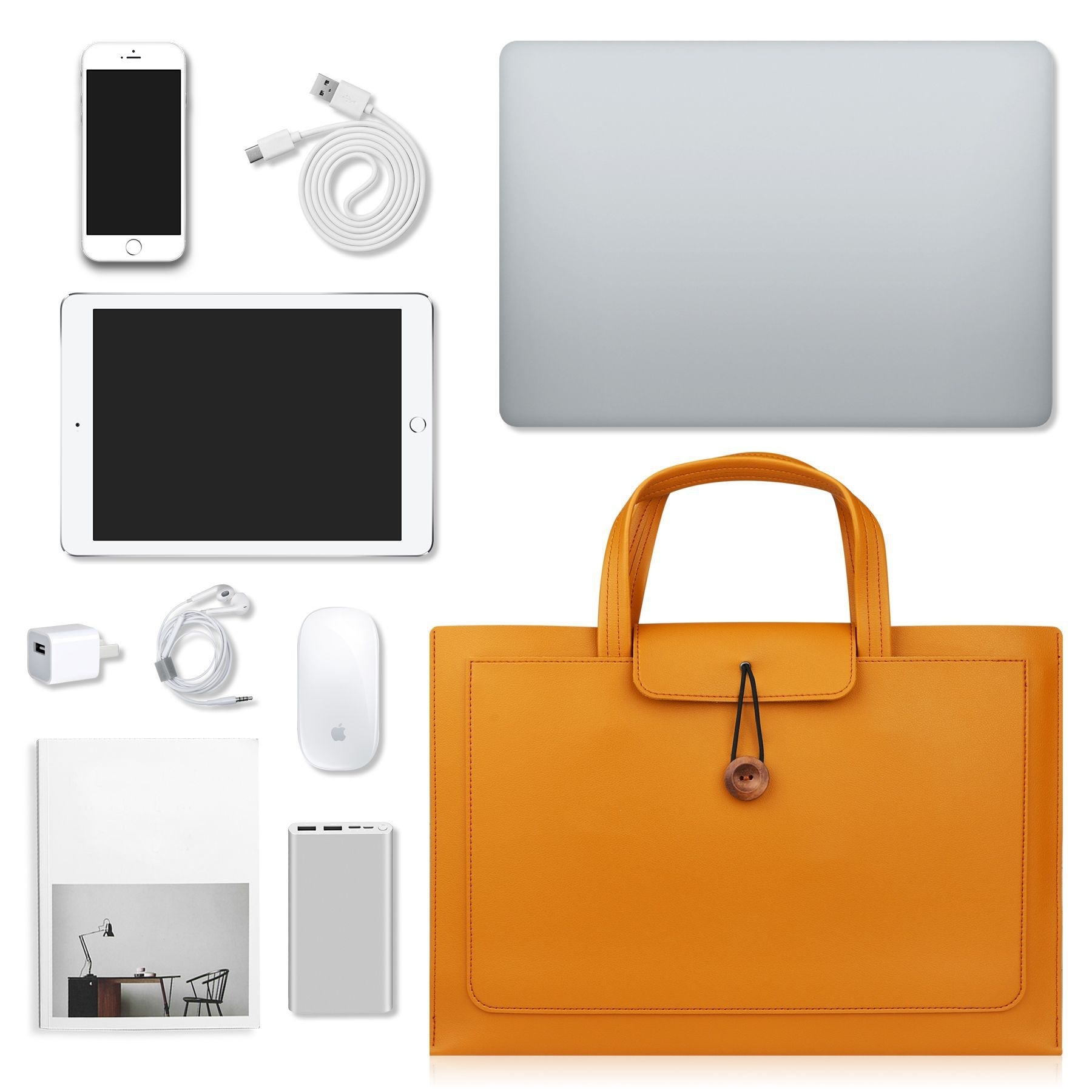 Servieta pentru laptop, clasificare si organizare, impermeabila si rezistenta la uzura, capacitate mare, usor de transportat, 3 compartimente, 16 inch, galben mustar