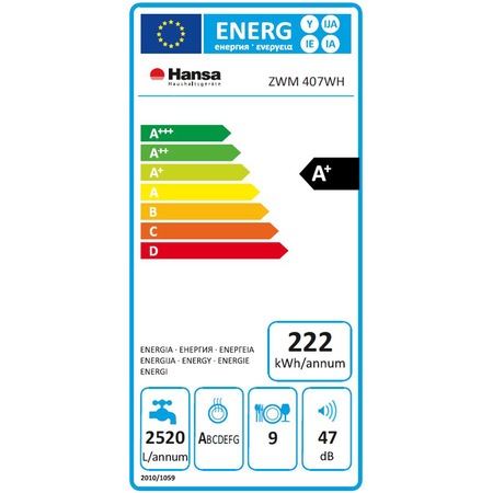 Masina de spalat vase Hansa ZWM 407WH, 9 Seturi, 7 Programe, Clasa A+, 45 cm, Alb