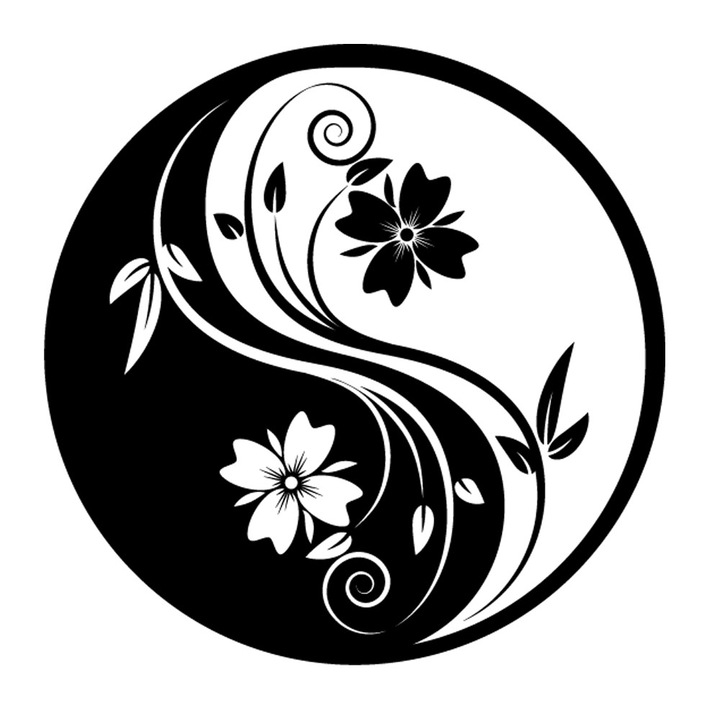 Sticker decorative Floare circulara Yin si Yang - Negru 63x63 cm - BeeStick