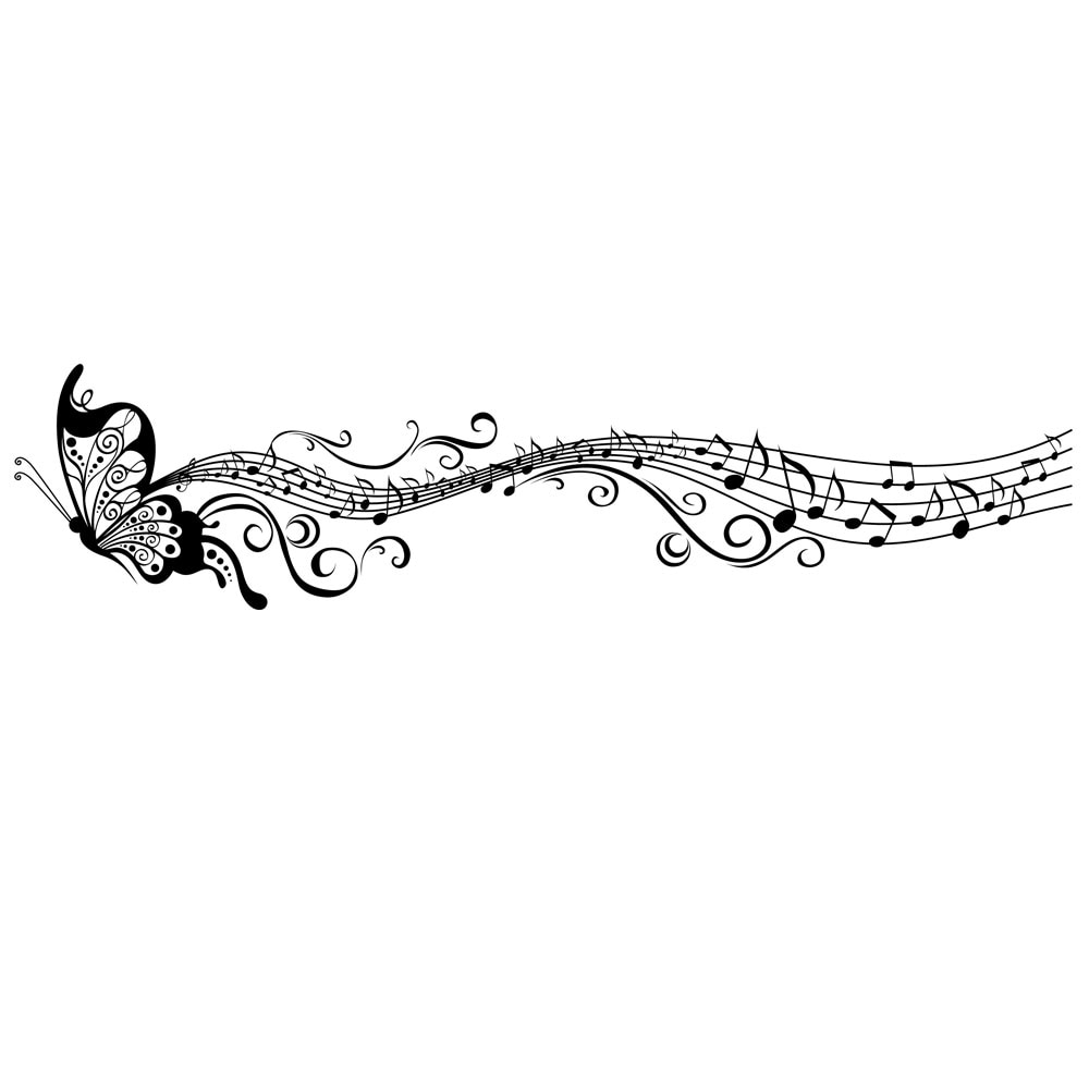 Sticker decorativ Fluture Muzical - Negru 150x37 cm - BeeStick