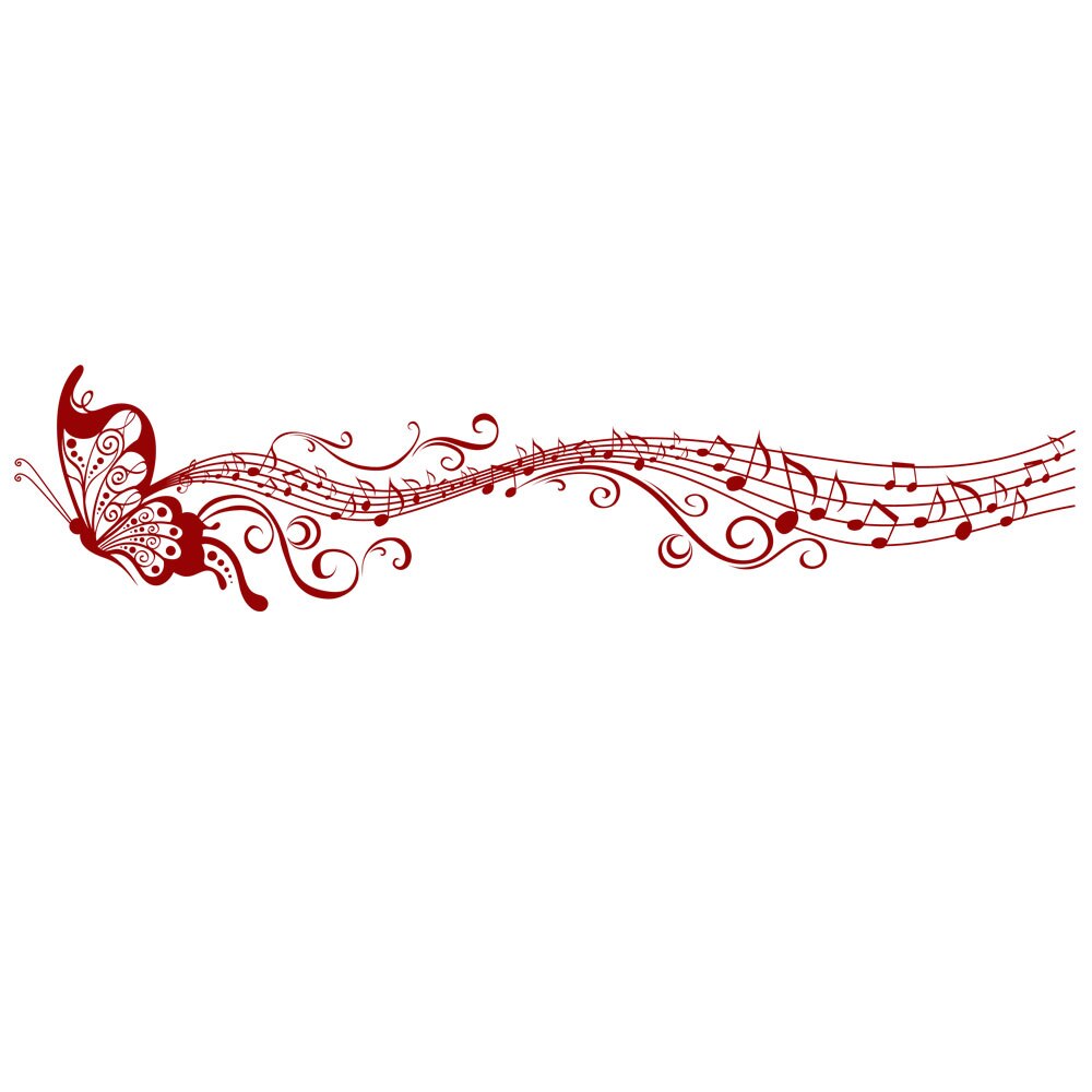 Sticker decorativ Fluture Muzical - Rosu grena 150x37 cm - BeeStick