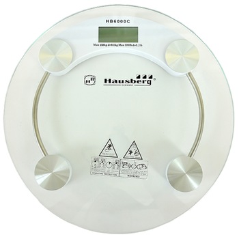 Cantar corporal Hausberg HB 6000, display lcd, pinchidere automata, indicator baterie, 150 kg, Sticla transaparenta Cantar corporal Hausberg HB 6000, display lcd, pinchidere automata, indicator baterie, 150 kg, Sticla transaparenta