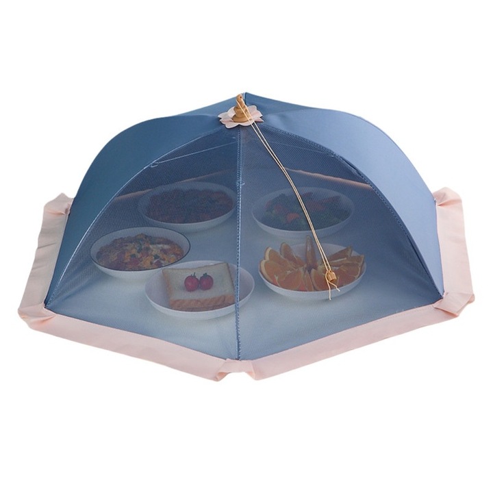 Capac pliabil pentru alimente, poliester/metal, rotund, albastru, 80cm