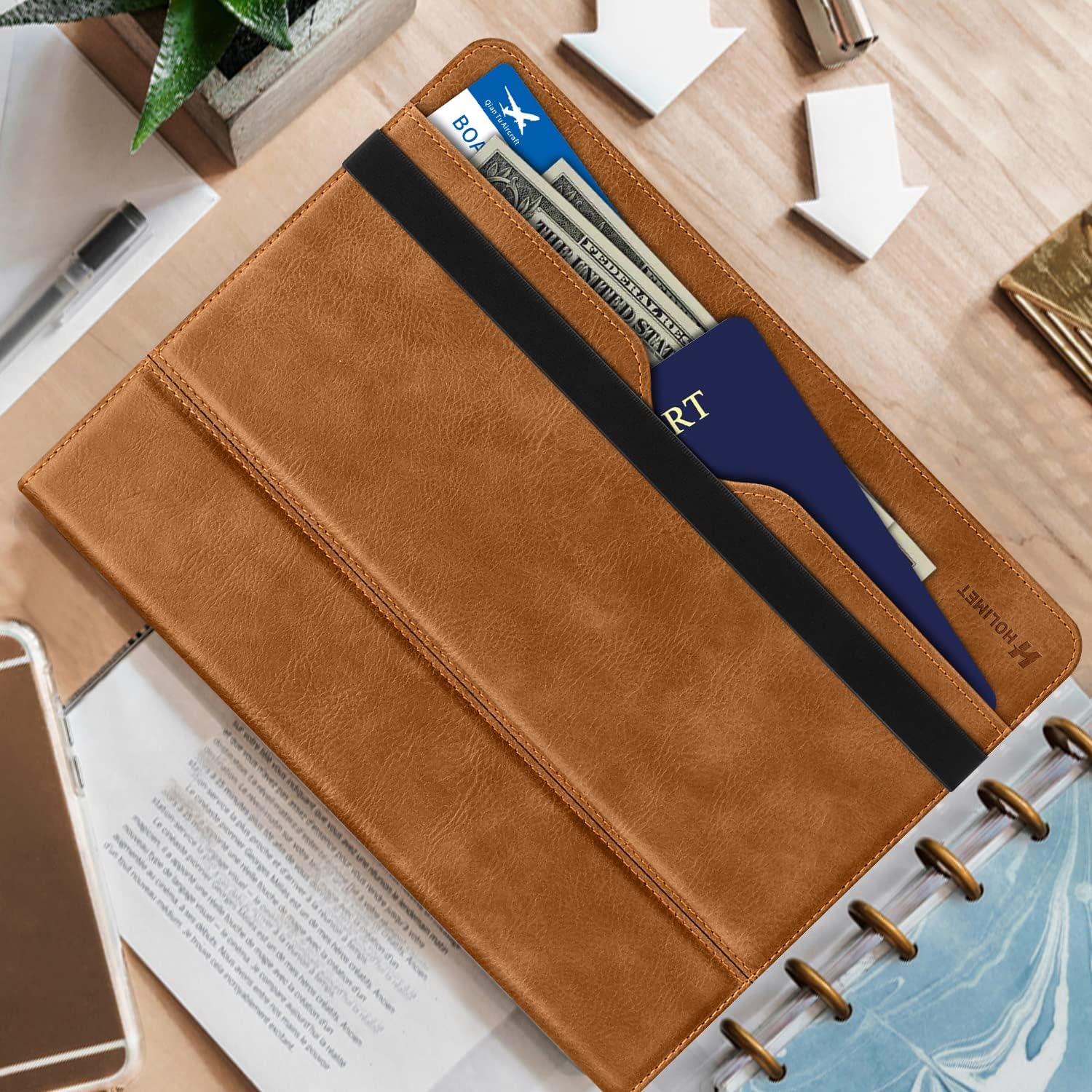 Husa tableta HOLIMET pentru iPad Air 11 inch / 10.9 inch, suport stilou, functie auto sleep/wake, stand reglabil multi-unghi, buzunar documente, TPU + piele ecologica, culoare Maro