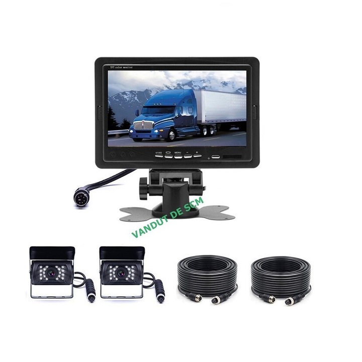 Kit monitor de 7" cu 2 camere marsarier camion, autocar, rulota