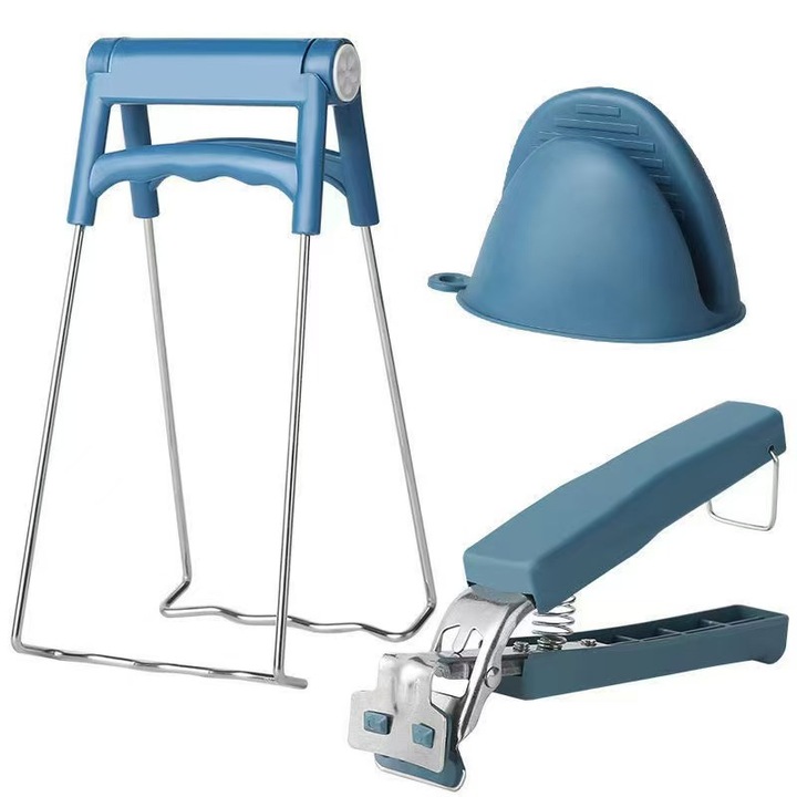 Konyhai kesztyű készlet, serpenyőtartó, edénytartó, égésgátló szilikon, rozsdamentes acél