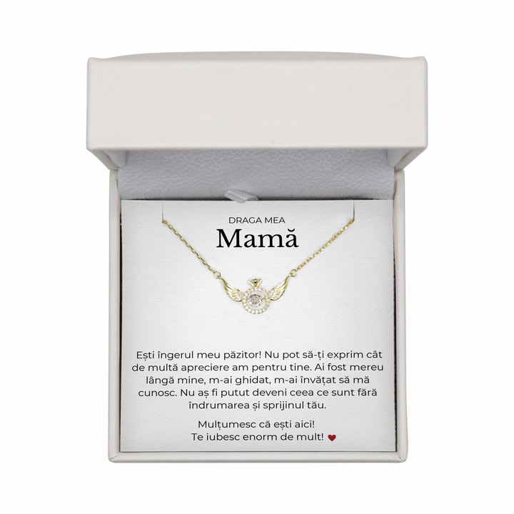 Set Colier Pentru Mama, Mesaj Pentru Mama, Colier Argint 925 Placat Cu Aur 14K, Cutie LED, Colier Aripi Inger