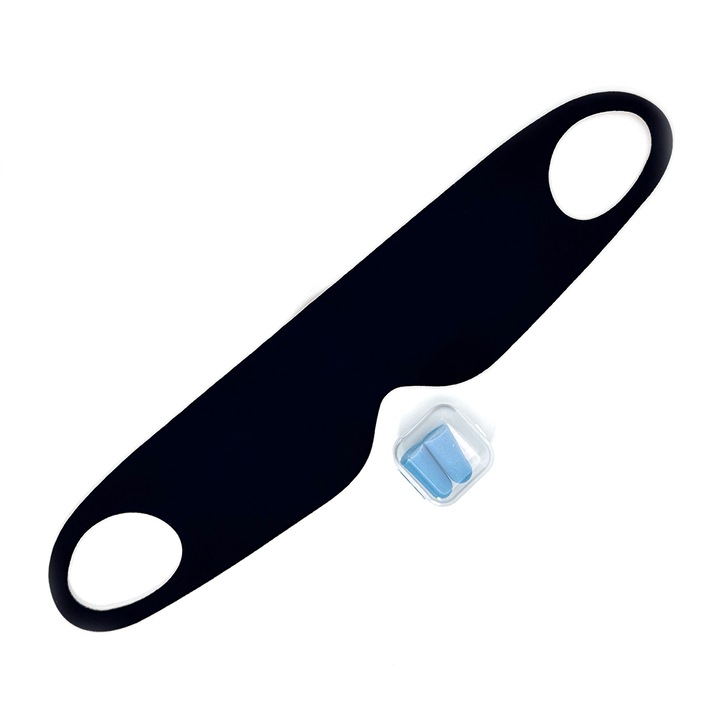 Set masca de somn cu dopuri de urechi, usor 7g, material respirabil, albastru inchis, dimensiune M, latime 30.5cm