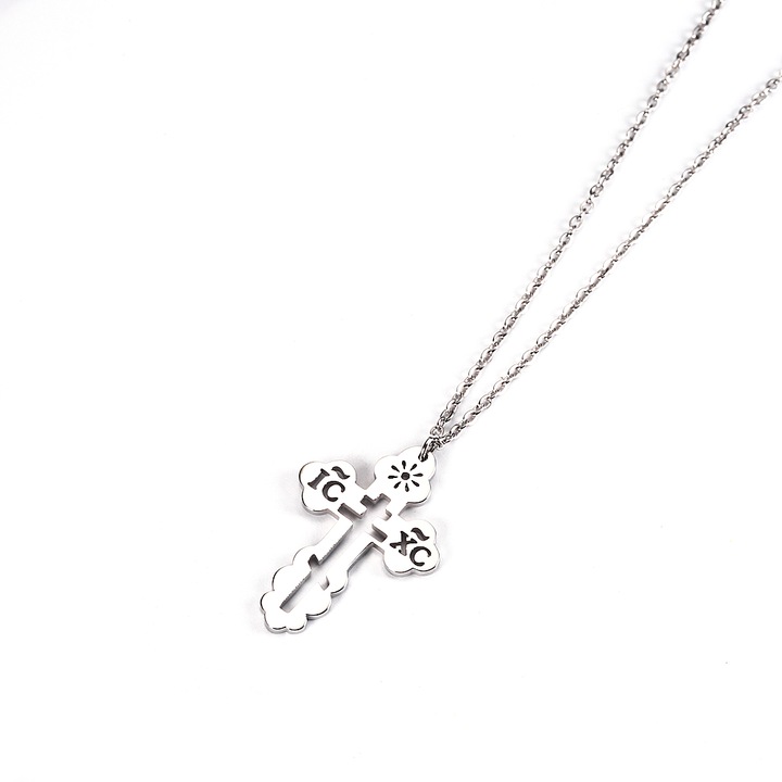 Ortodox kereszt medál, 20x30mm, lánc hossza 45cm+5cm, ezüst