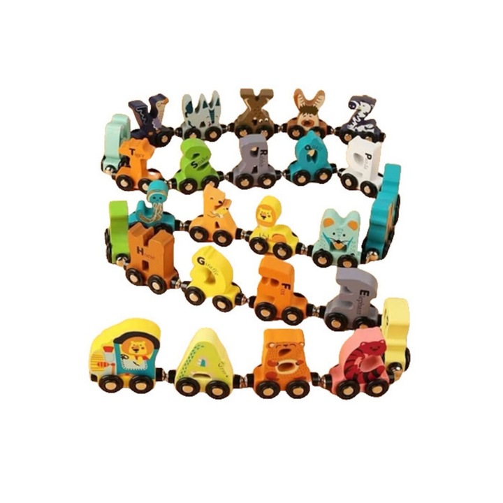 Trenulet educational din lemn cu litere Alainn ®, magnetic, A-Z