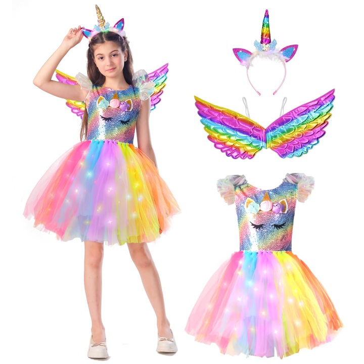 Costum carnaval cu leduri printesa unicorn 4-6 ANI