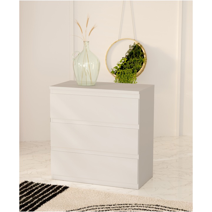 Comoda Forte Edmore, dimensiuni 77.2x 79.8x 42.2 cm, gri deschis, 3 sertare