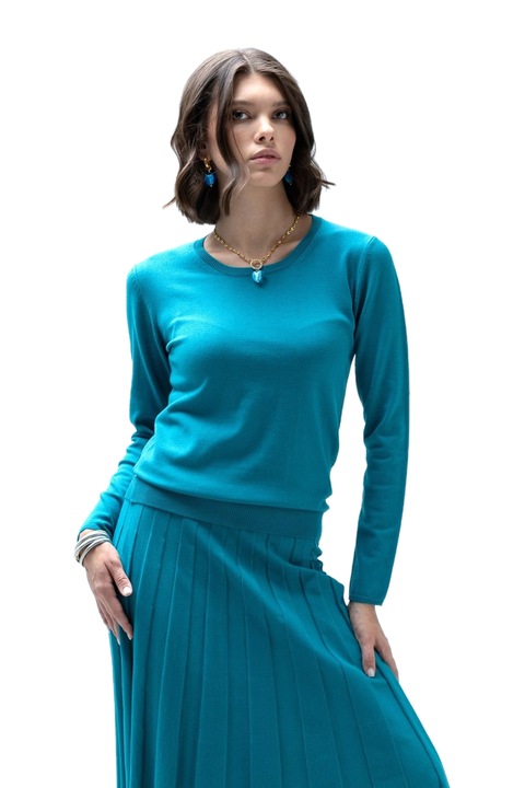 Bluza Dama Clasica Tricotata Hermina ML153, Turcoaz