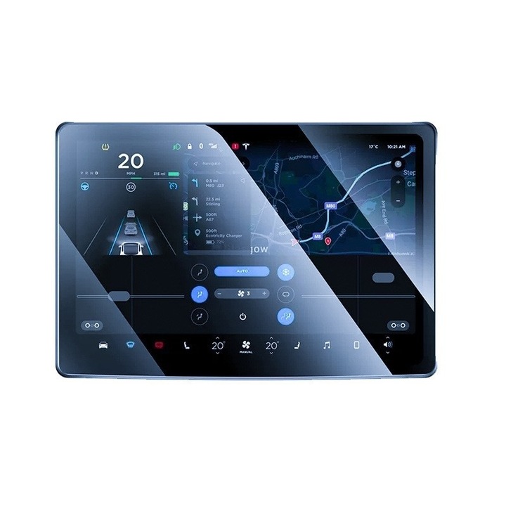 Защитно стъклено фолио, съвместимо с Tesla Model 3 / Tesla Model Y, преден екран, Anti-Blu-Ray, 4K Ultra HD, Anti-fingerprint, 2.5D, прозрачен
