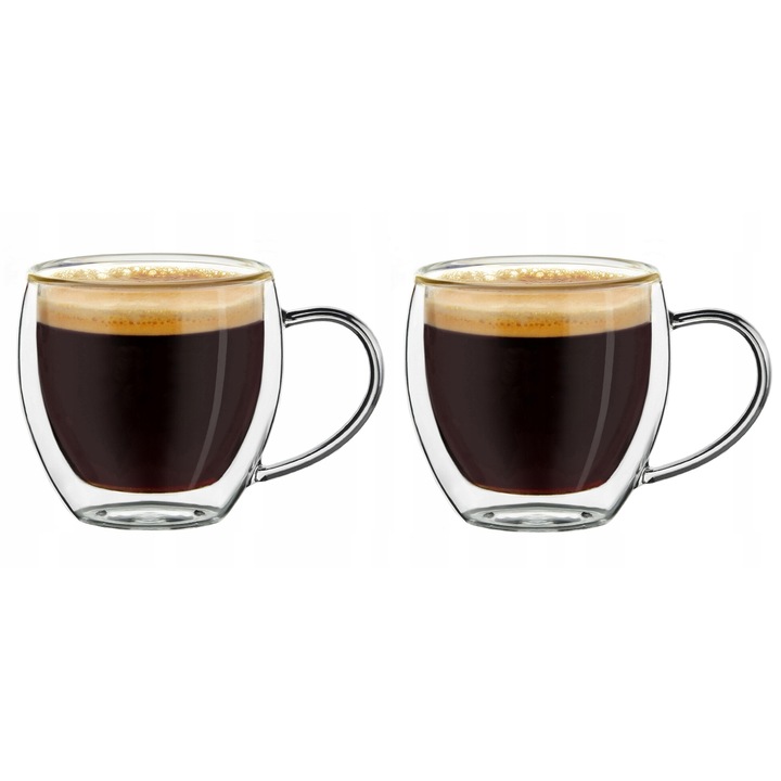 Set 2 Pahar, CREANO, Pereti dubli, Transparent, Sticla suflata, Pentru cafea si ceai, Espresso, 100 ml