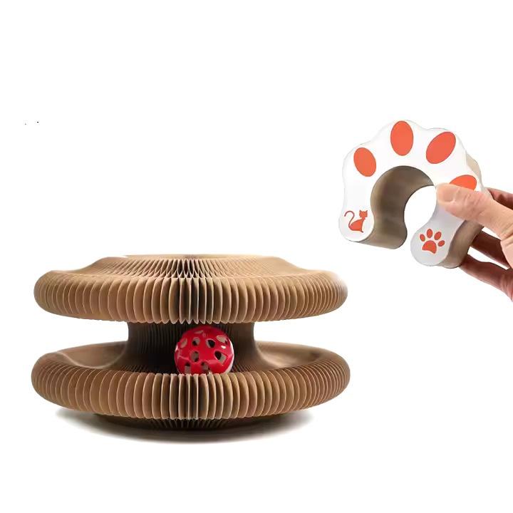 Kitty Kurlz macskajáték, Összecsukható interaktív macskakaparó labdával, Tartós hullámkarton