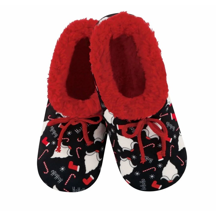 Papuci de casa barbati, Snoozies, Craciun Fericit, negru, interior moale, talpa antiderapanta, pufosi si caldurosi, Rosu/Negru