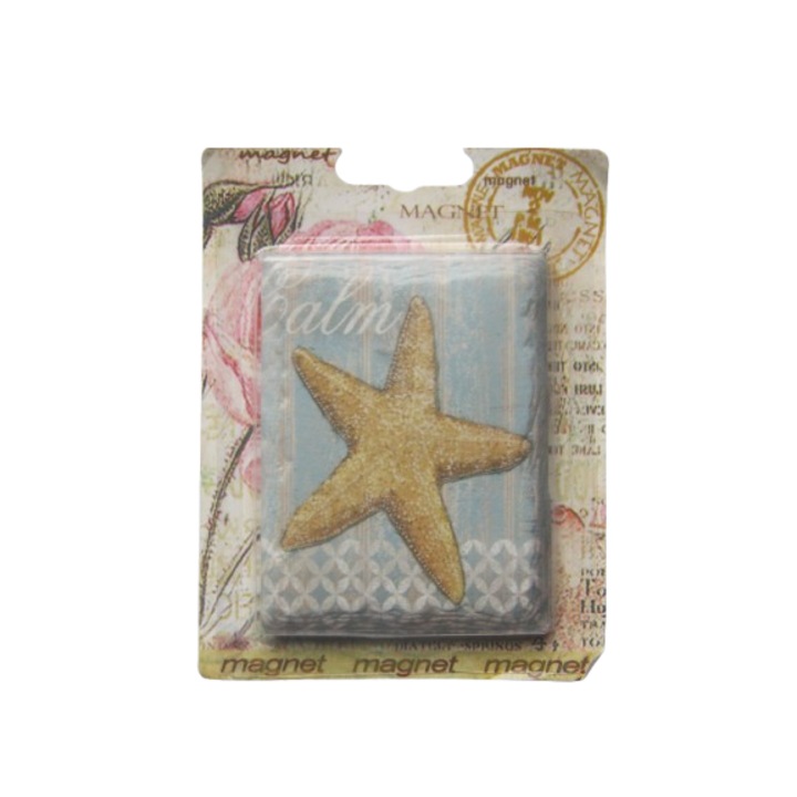 Magnet decorativ Tuo Decoro, 6 x 8 cm, ceramica, albastru, bej