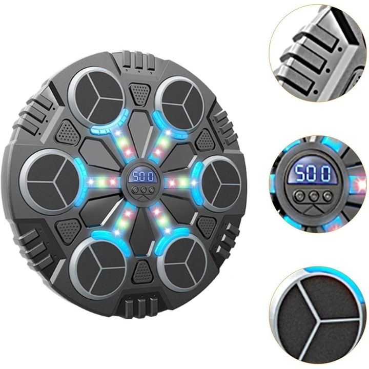 Jucărie de boxat interactivă cu muzică și lumini, manusi incluse, negru, 32x27x3.5cm