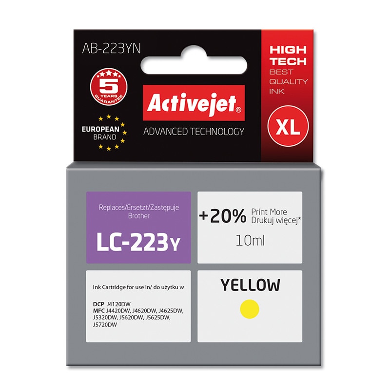 Cartus compatibil LC223 Yellow pentru Brother, 10 ml, Premium Activejet, Garantie 5 ani