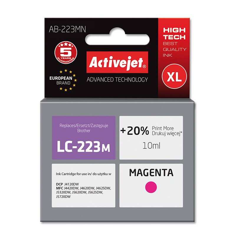 Cartus compatibil LC223 Magenta pentru Brother, 10 ml, Premium Activejet, Garantie 5 ani