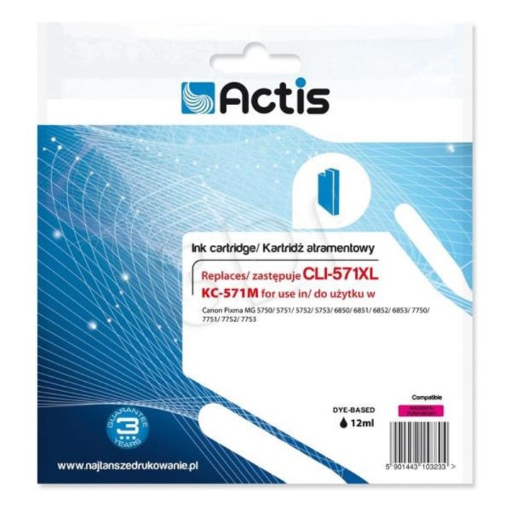 Мастилена касета Actis CLI-571XL, съвместима, цвят Magenta, за Canon, 12 ml