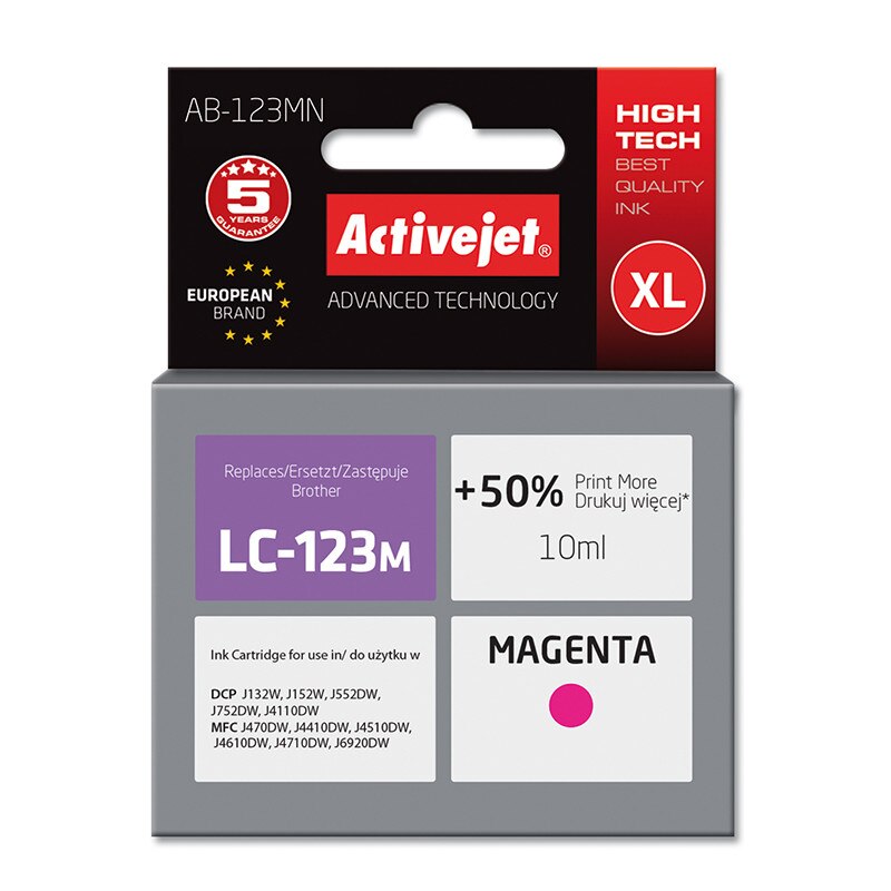Cartus compatibil LC123 magenta pentru Brother LC-123M, 10 ml, Premium Activejet, Garantie 5 ani