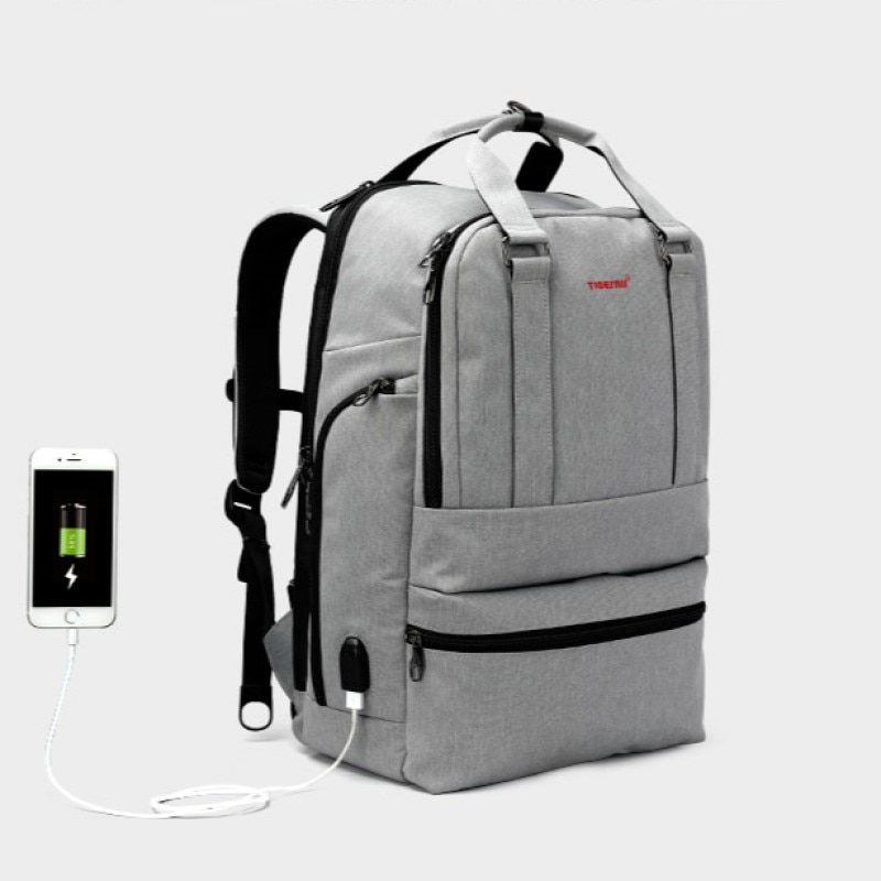 Rucsac laptop 15.6" smart casual, impermeabil, cu port USB, Tigernu, 31x20x47 cm, Gri