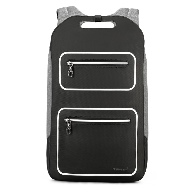 Rucsac laptop 15.6", design subtire, impermeabil, cu buzunar antifurt si port USB, Tigernu, 50x30x12 cm, Negru/Gri