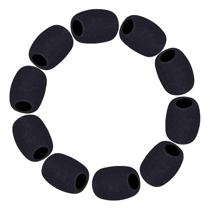 Комплект от 10 гъби за защита на микрофона, намаляване на шума, подобряване на качеството на запис, прах, 3x2,2 см, OUYLAF, черни