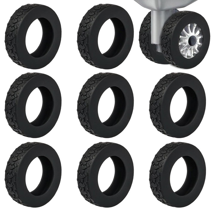 Set 8 protectii roti bagaj, silicon, Reutilizabil, Silentios, OUYLAF, negru