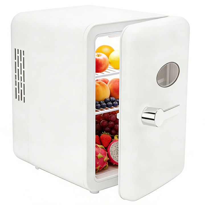 Mini frigider cosmetice, Morovan, Mini frigider pentru auto, Functie de incalzire/racire, Portabil, functionare cu zgomot redus, pentru masina si uz casnic, perfect pentru bauturi, gustari, cosmetice, 4L, 24.2x17.4x24.7cm, Alb