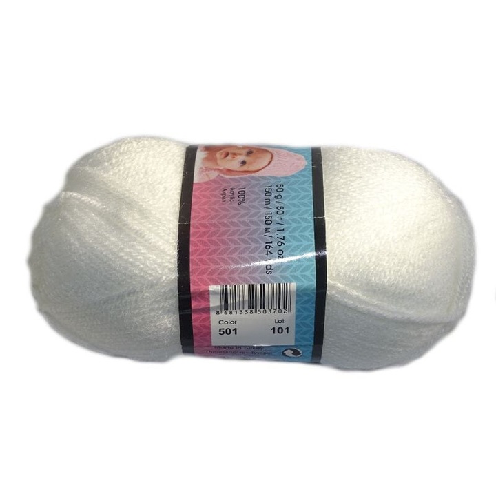 Baby YarnArt textil cérna, akril, 150 m, 50 g, 3,5 mm, fehér