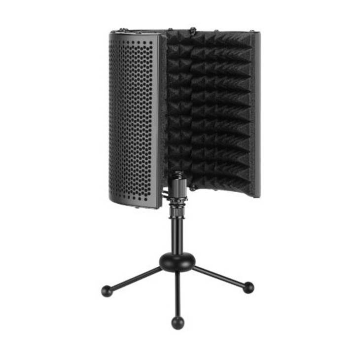 Ecran de izolare pentru microfon cu burete absorbant Parbriz pliabil cu 3 panouri Mini suport trepied