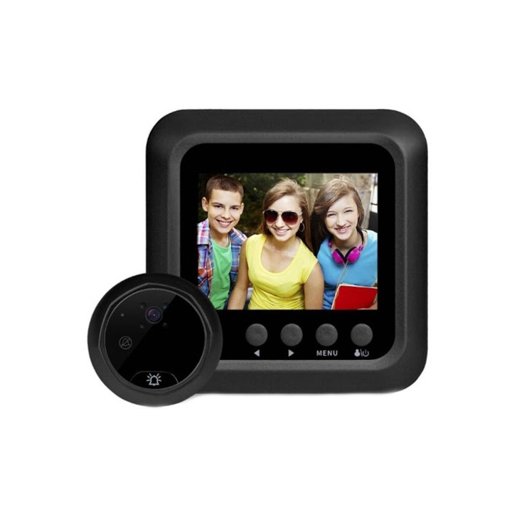 Vizor video digital Techone® RV01 Pro, Full HD, vedere noaptea, functie sonerie, stocare poze/video, slot card micro SD, negru