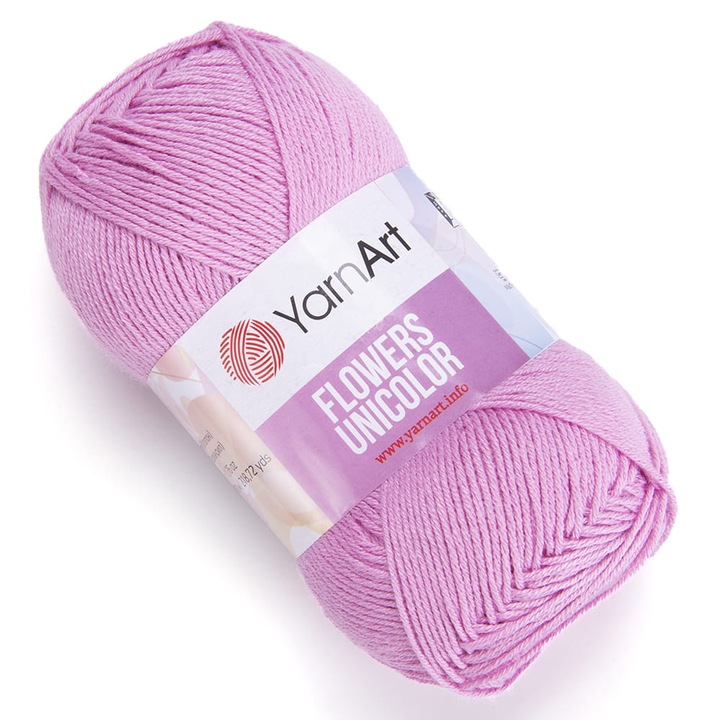 Fir textil Yarnart Flowers Unicolor, 50g, 200m, 55% bumbac, 45% acril, roz