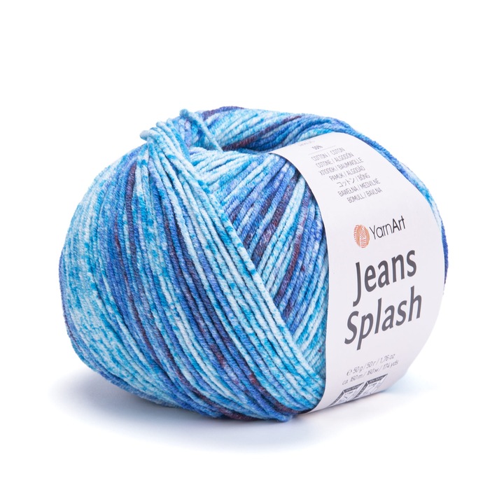 Fir textil YarnArt Jeans Splash, 55% bumbac, 45% acril, 160m, 50g, albastru