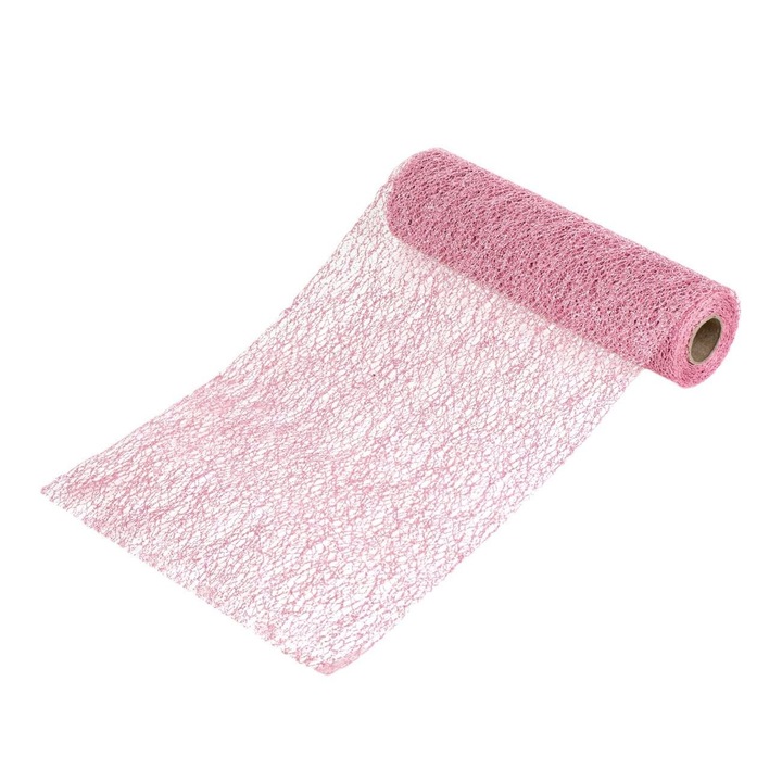 Tesatura decorativa de Craciun Shopiens® in rola, roz irizata cu model perforat, 5 m x 24 cm