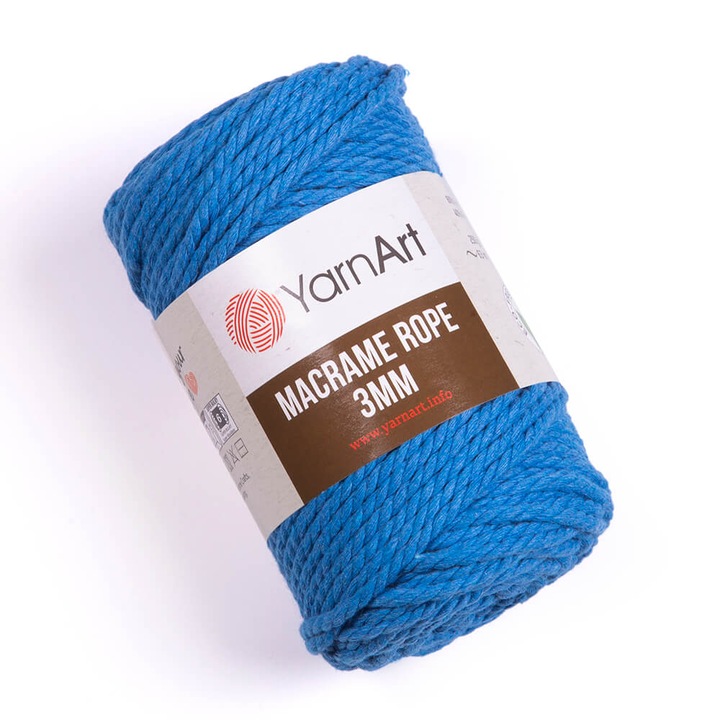 Sfoara macrame YarnArt, 3 mm, 60% bumbac, 40% viscoza si poliester, 63 m, set 4 motki